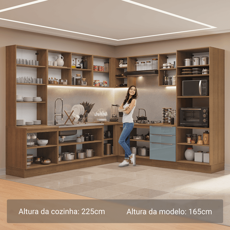 Armário de Cozinha Completa 566cm Rustic/Cinza Lux Madesa 01