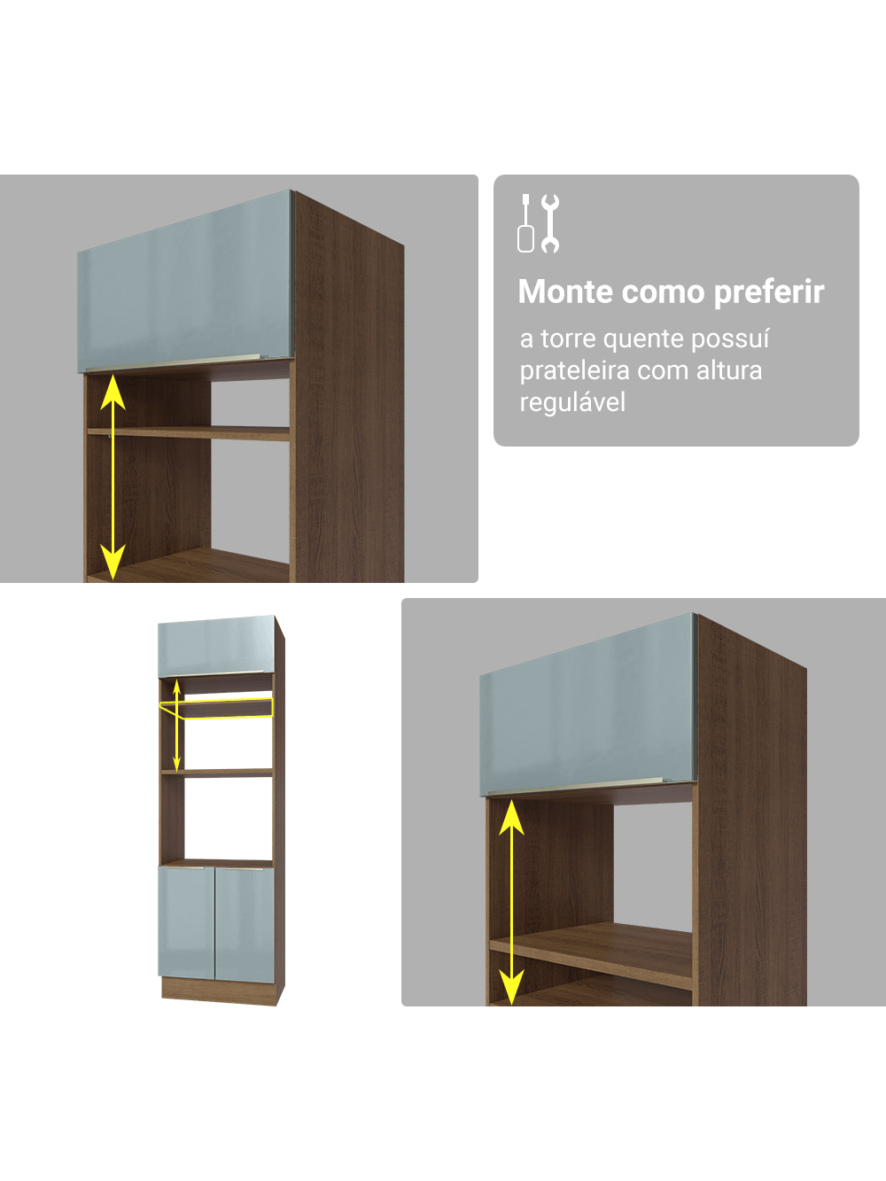 Armário de Cozinha Completa 566cm Rustic/Cinza Lux Madesa 01