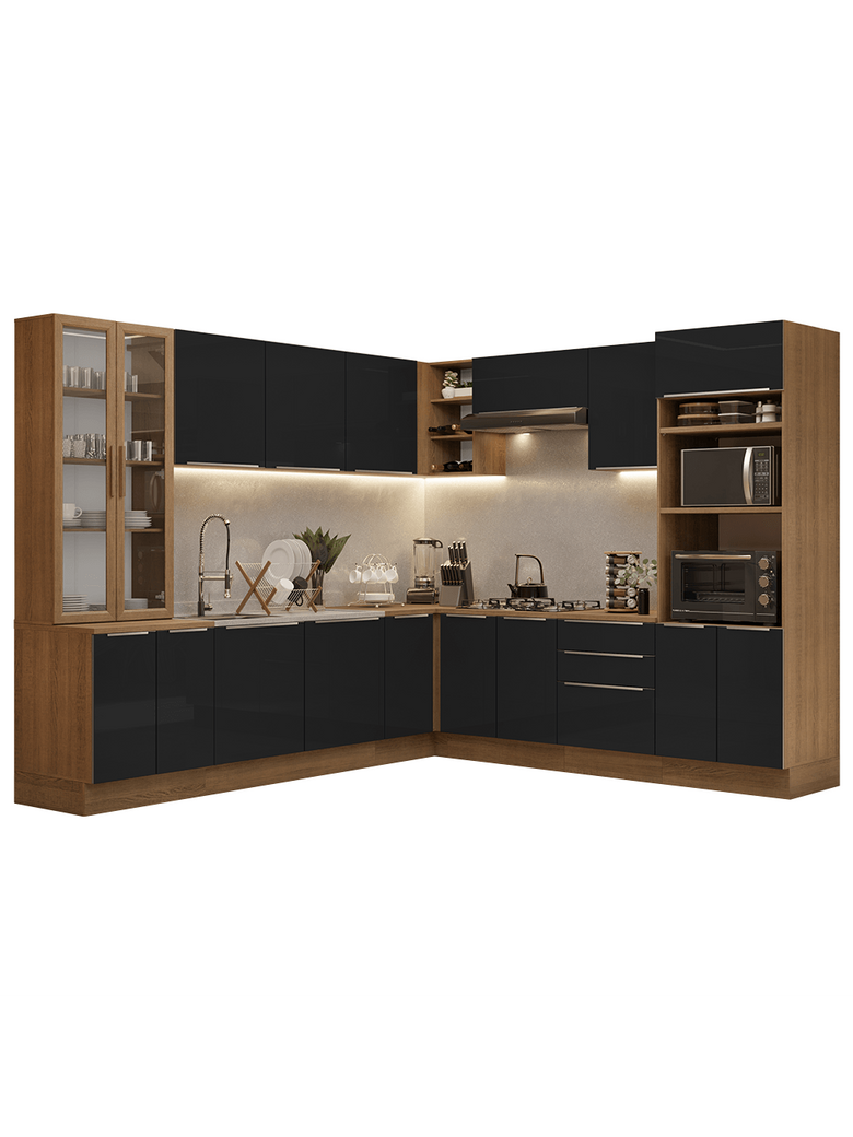 Armário de Cozinha Completa 566cm Rustic/Preto Lux Madesa 01