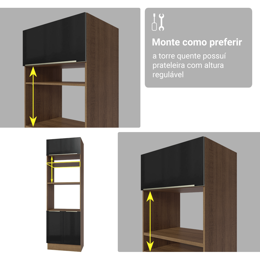 Armário de Cozinha Completa 566cm Rustic/Preto Lux Madesa 01