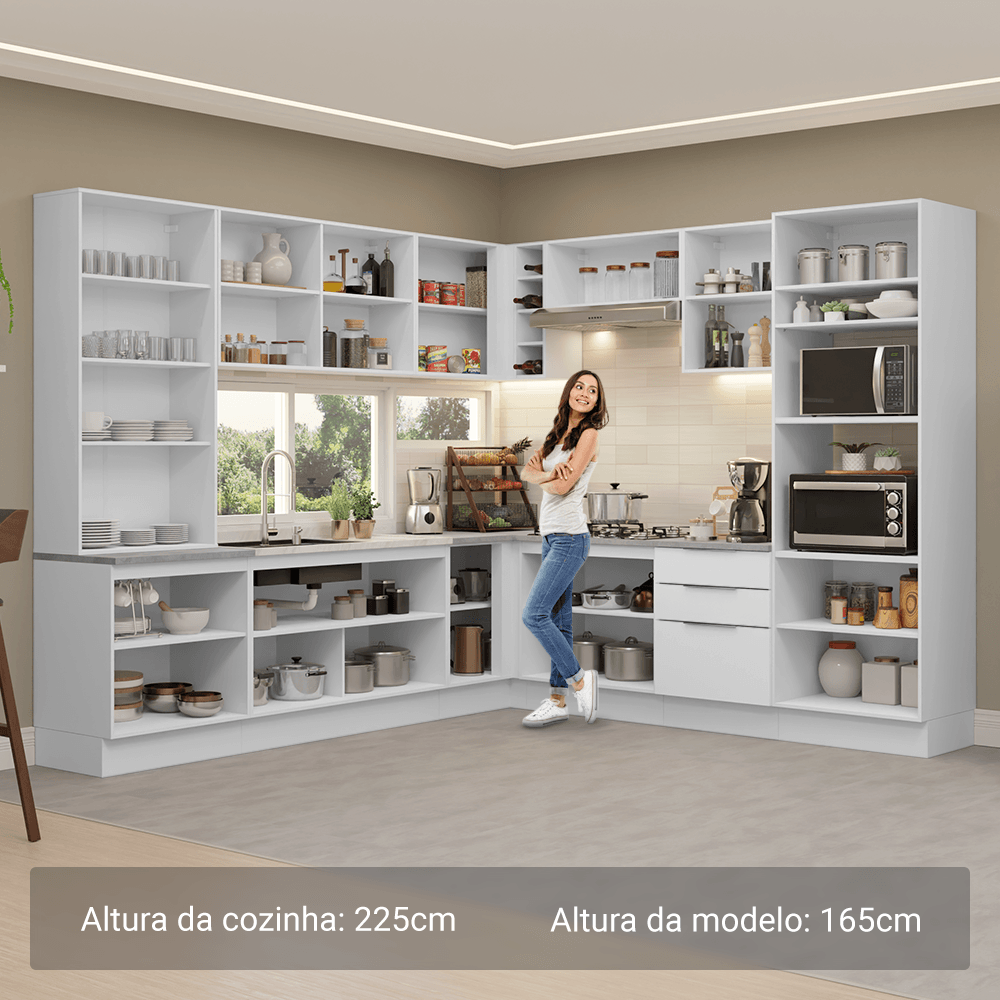 Armário de Cozinha Completa 549cm Branco Stella Madesa 01