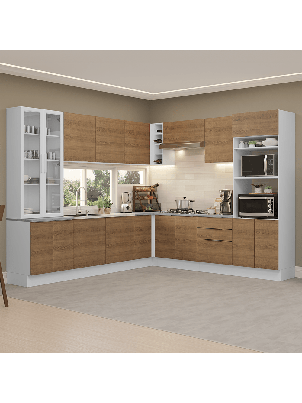 Armário de Cozinha Completa 549cm Branco/Rustic Stella Madesa 01 - Branco/Rustic