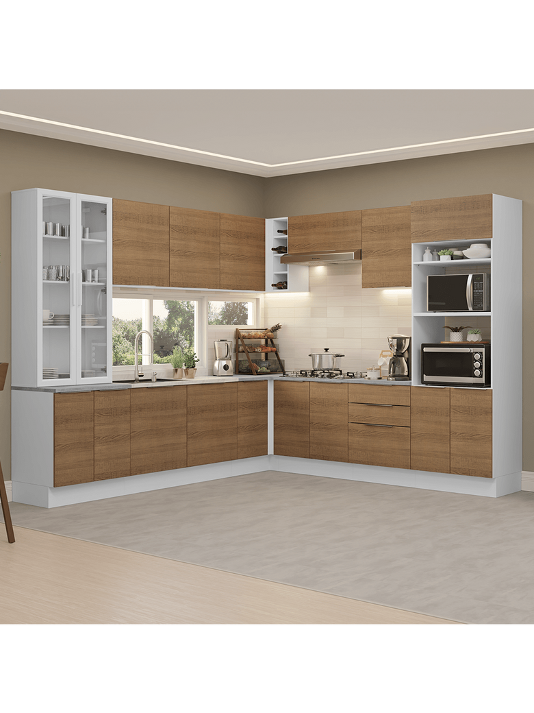 Armário de Cozinha Completa 549cm Branco/Rustic Stella Madesa 01