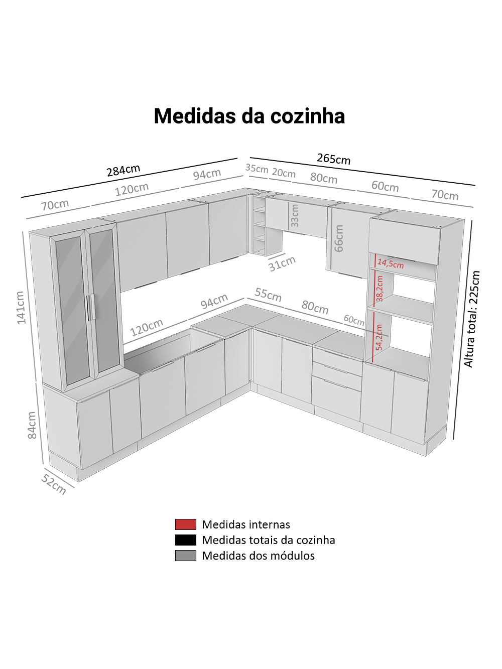 Armário de Cozinha Completa 549cm Branco/Rustic Stella Madesa 01