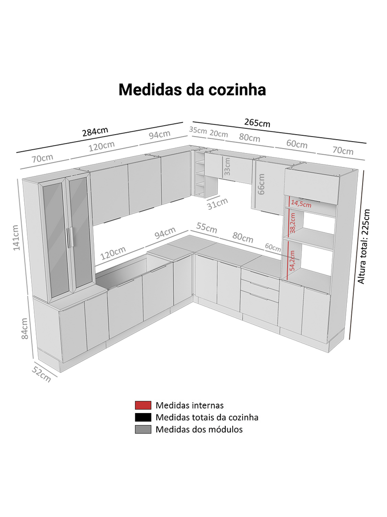 Armário de Cozinha Completa 549cm Branco/Rustic Stella Madesa 01