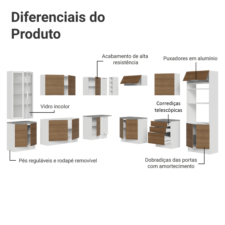 Armário de Cozinha Completa 549cm Branco/Rustic Stella Madesa 01