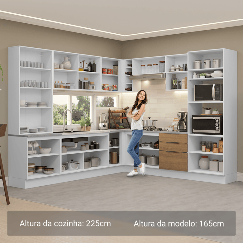 Armário de Cozinha Completa 549cm Branco/Rustic Stella Madesa 01