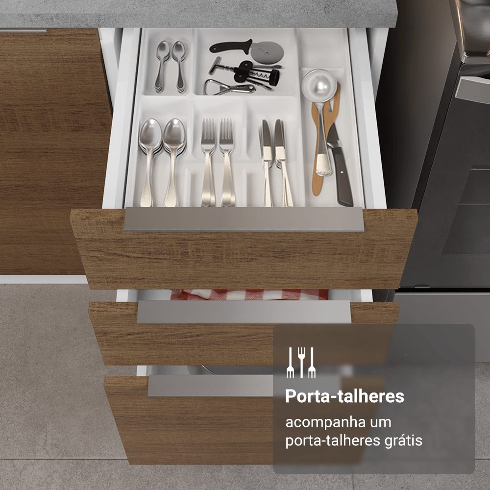 Armário de Cozinha Completa 549cm Branco/Rustic Stella Madesa 01