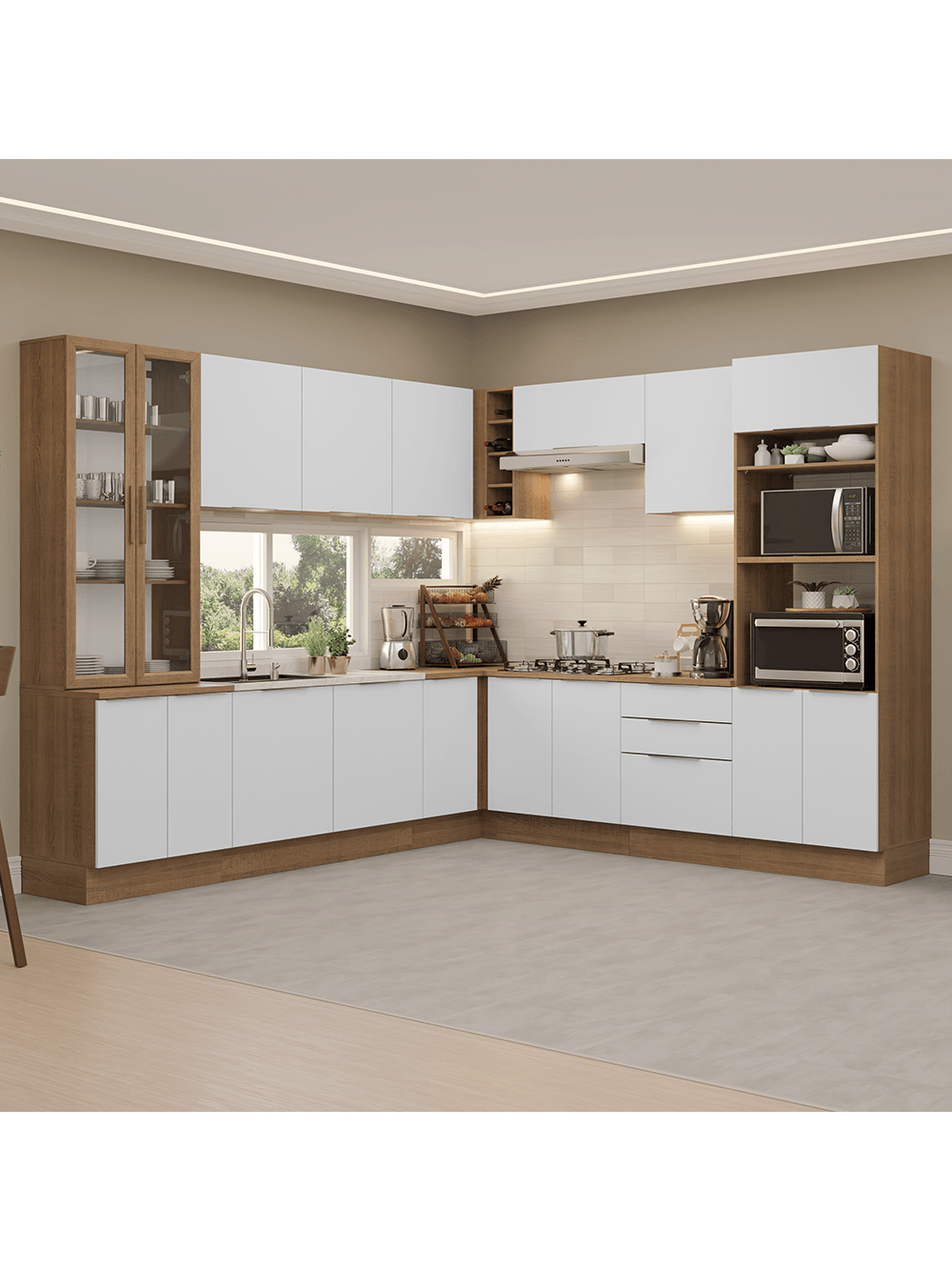 Armário de Cozinha Completa 549cm Rustic/Branco Stella Madesa 01 - Rustic/Branco