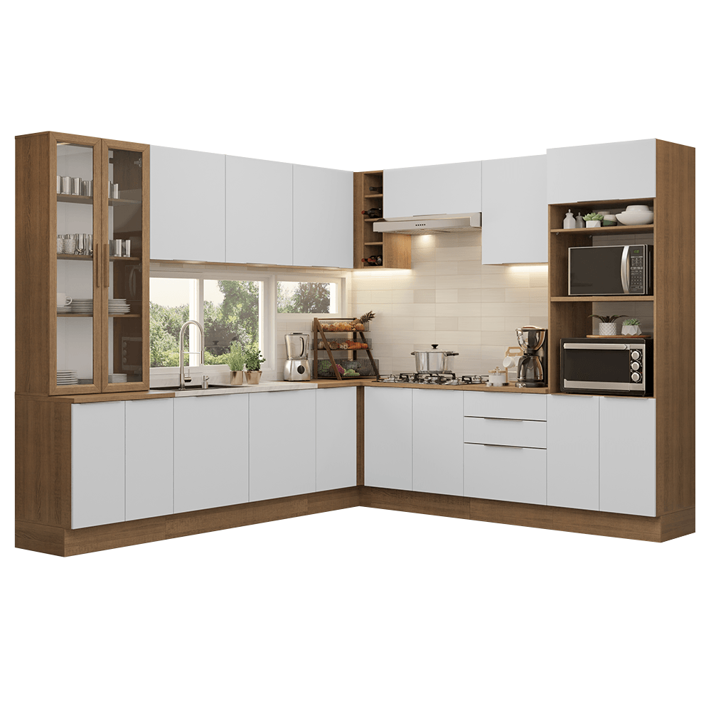 Armário de Cozinha Completa 549cm Rustic/Branco Stella Madesa 01 - Rustic/Branco