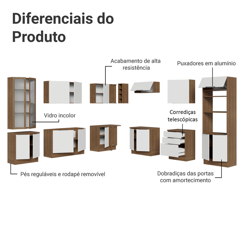 Armário de Cozinha Completa 549cm Rustic/Branco Stella Madesa 01