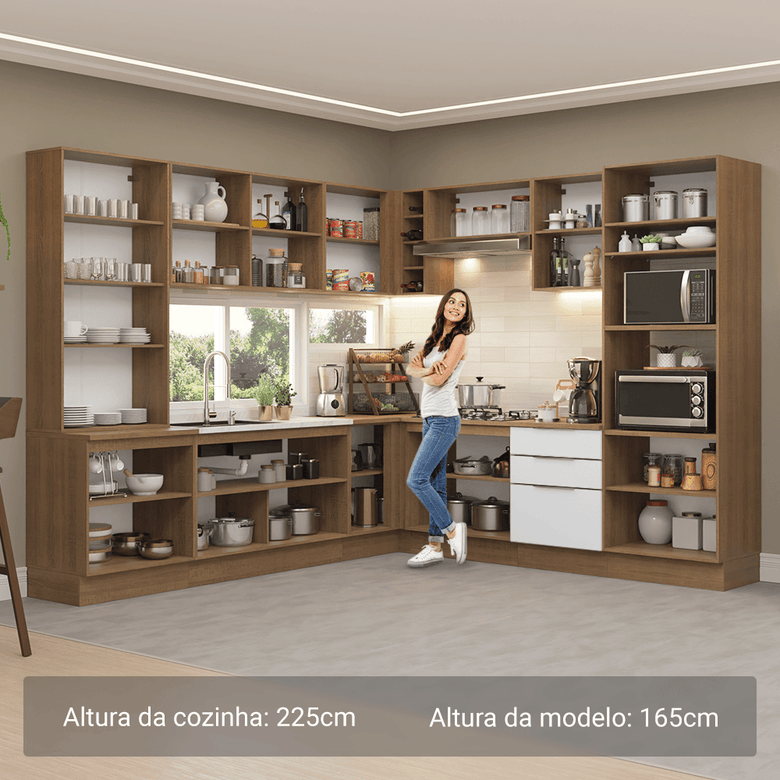 Armário de Cozinha Completa 549cm Rustic/Branco Stella Madesa 01