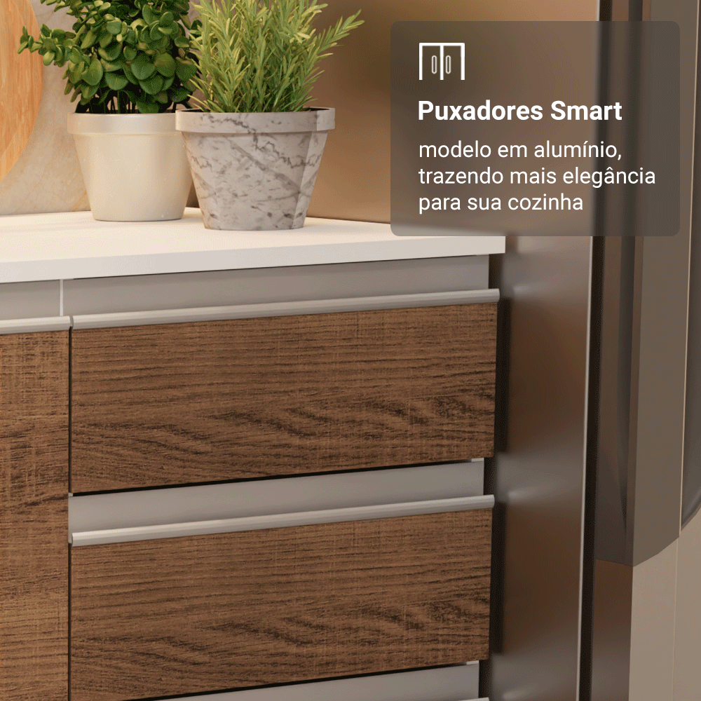 Armário de Cozinha Completa 100% MDF 310 cm Branco/Rustic/Crema Smart 01