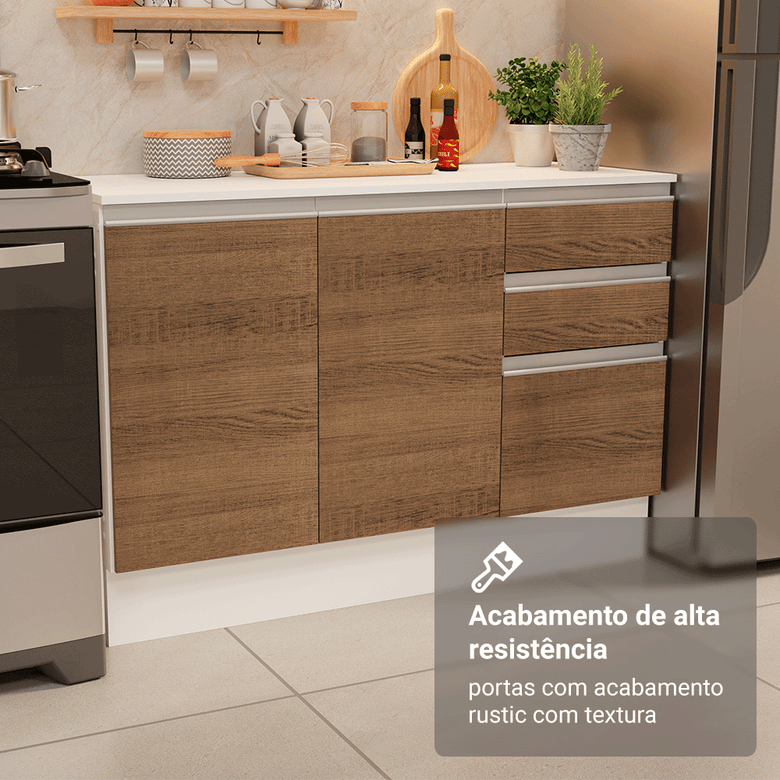 Armário de Cozinha Completa 100% MDF 310 cm Branco/Rustic/Crema Smart 01