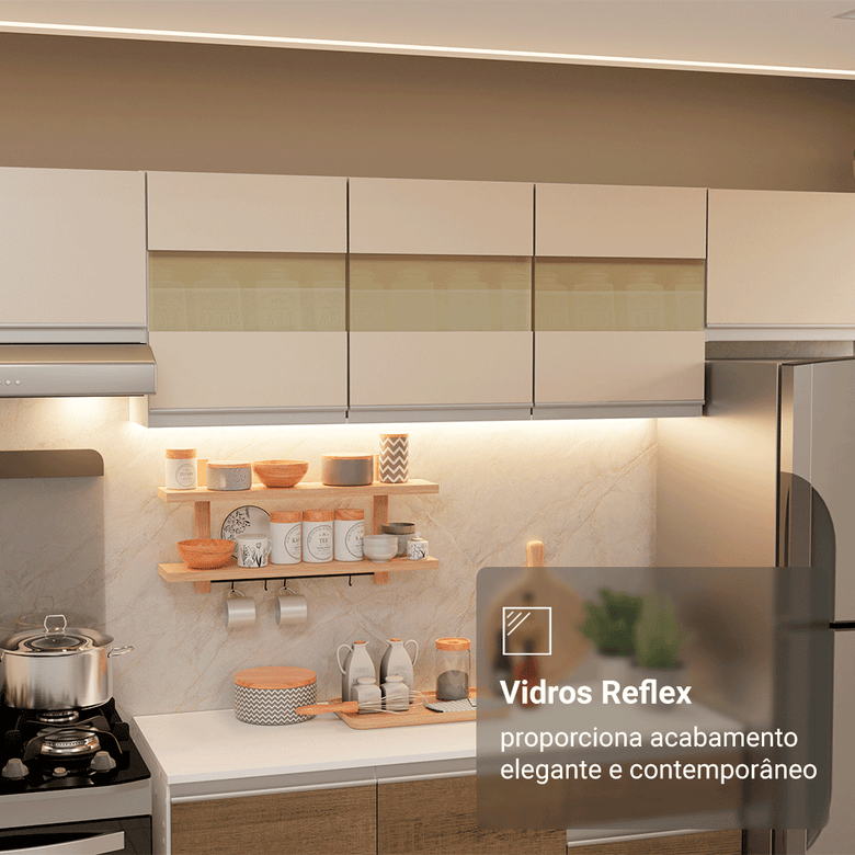 Armário de Cozinha Completa 100% MDF 310 cm Branco/Rustic/Crema Smart 01