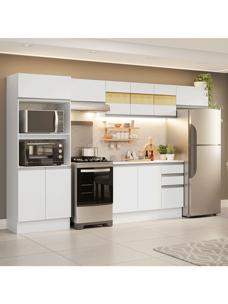 Armário de Cozinha Completa 100% MDF 310 cm Branco Smart 01