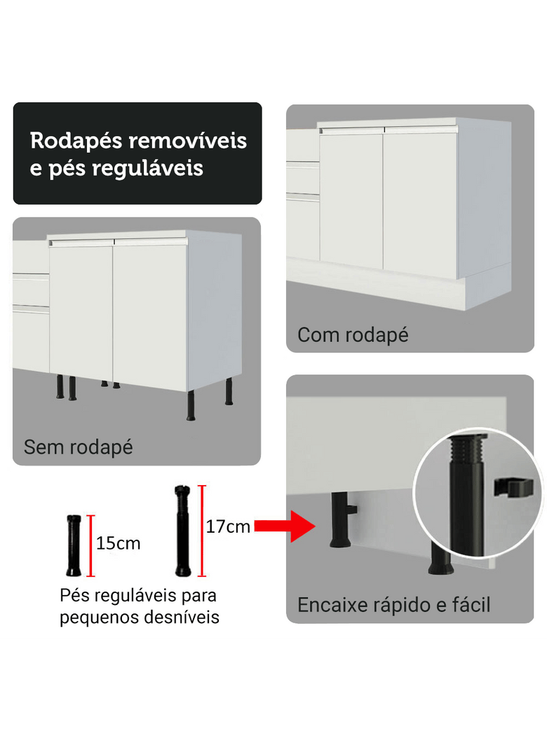 Armário de Cozinha Completa 100% MDF 310 cm Branco Smart 01