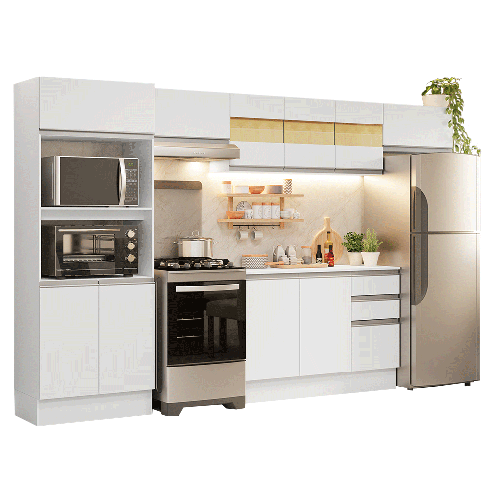 Armário de Cozinha Completa 100% MDF 310 cm Branco Smart 01 - Branco