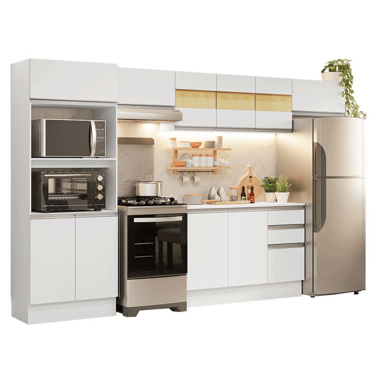 Armário de Cozinha Completa 100% MDF 310 cm Branco Smart 01