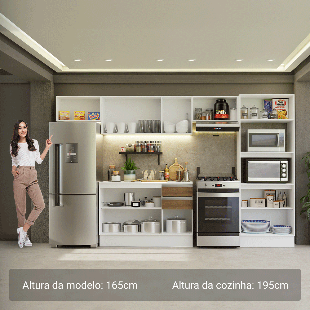 Armário de Cozinha Completa 100% MDF 310 cm Branco/Rustic/Crema Smart 01 XA