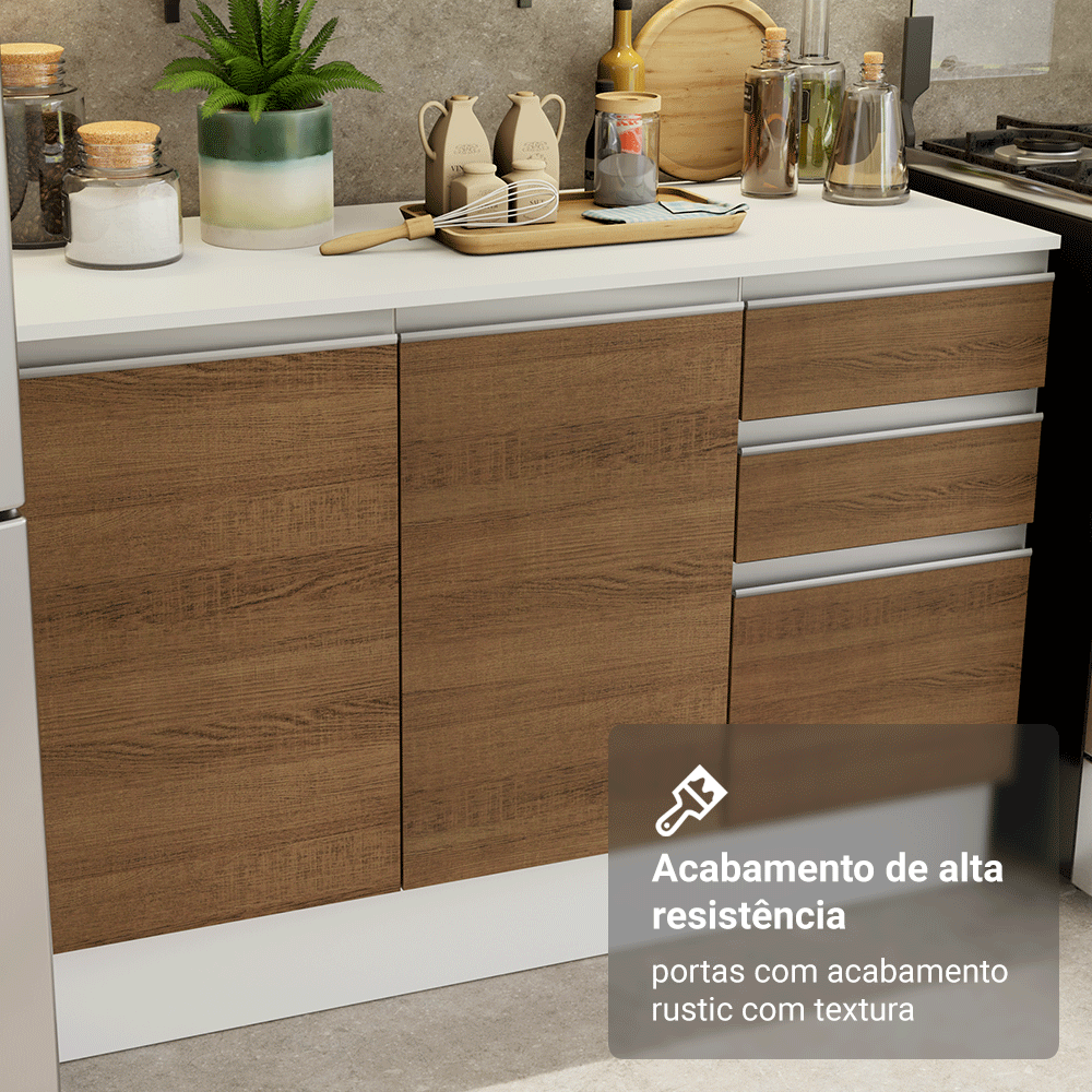 Armário de Cozinha Completa 100% MDF 310 cm Branco/Rustic/Crema Smart 01 XA