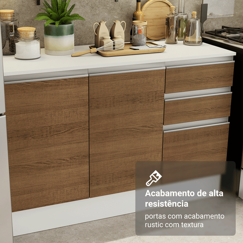 Armário de Cozinha Completa 100% MDF 310 cm Branco/Rustic/Crema Smart 01 XA