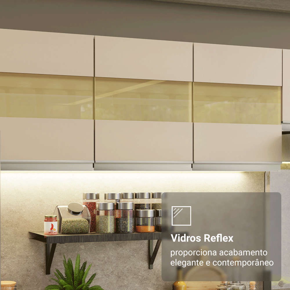 Armário de Cozinha Completa 100% MDF 310 cm Branco/Rustic/Crema Smart 01 XA