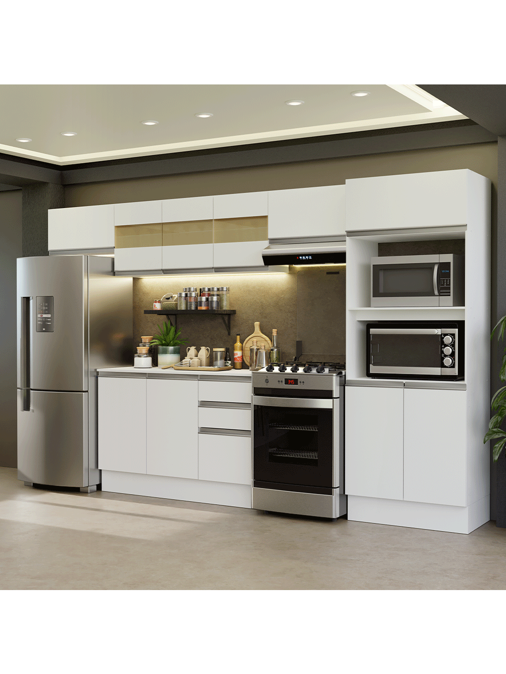 Armário de Cozinha Completa 100% MDF 310 cm Branco Smart 01 XA - Branco