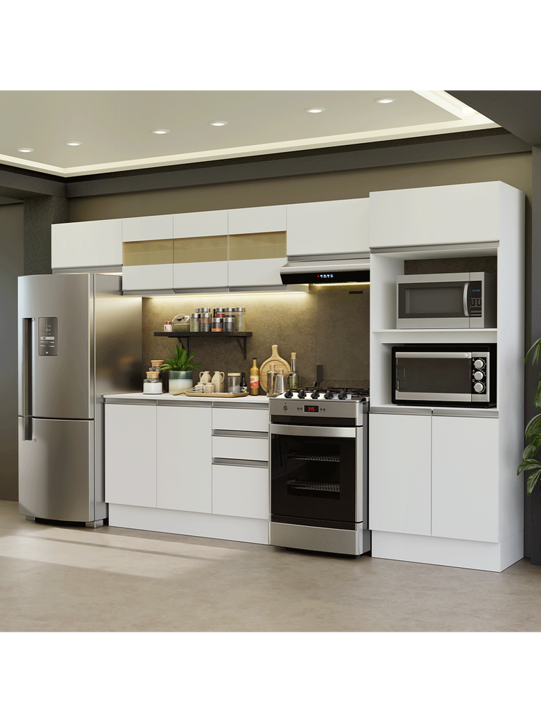 Armário de Cozinha Completa 100% MDF 310 cm Branco Smart 01 XA