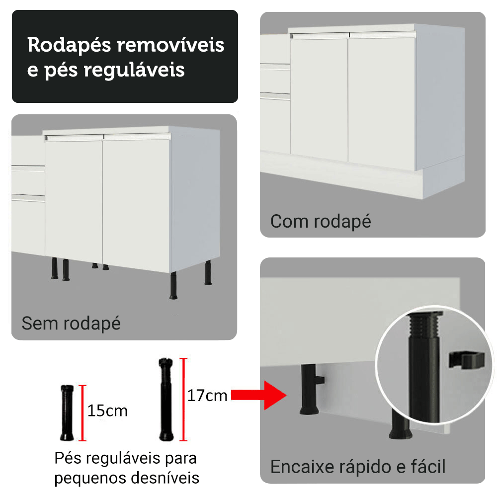 Armário de Cozinha Completa 100% MDF 310 cm Branco Smart 01 XA