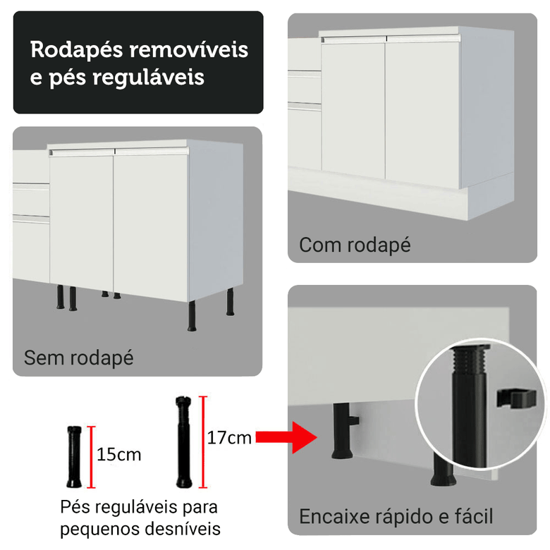 Armário de Cozinha Completa 100% MDF 310 cm Branco Smart 01 XA