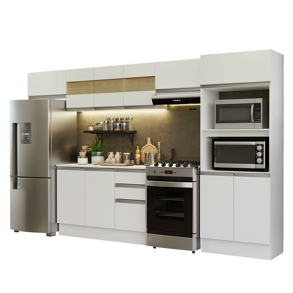 Armário de Cozinha Completa 100% MDF 310 cm Branco Smart 01 XA - Branco