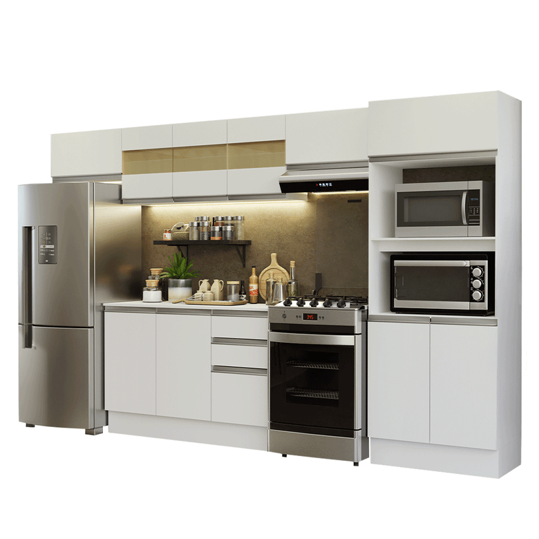 Armário de Cozinha Completa 100% MDF 310 cm Branco Smart 01 XA