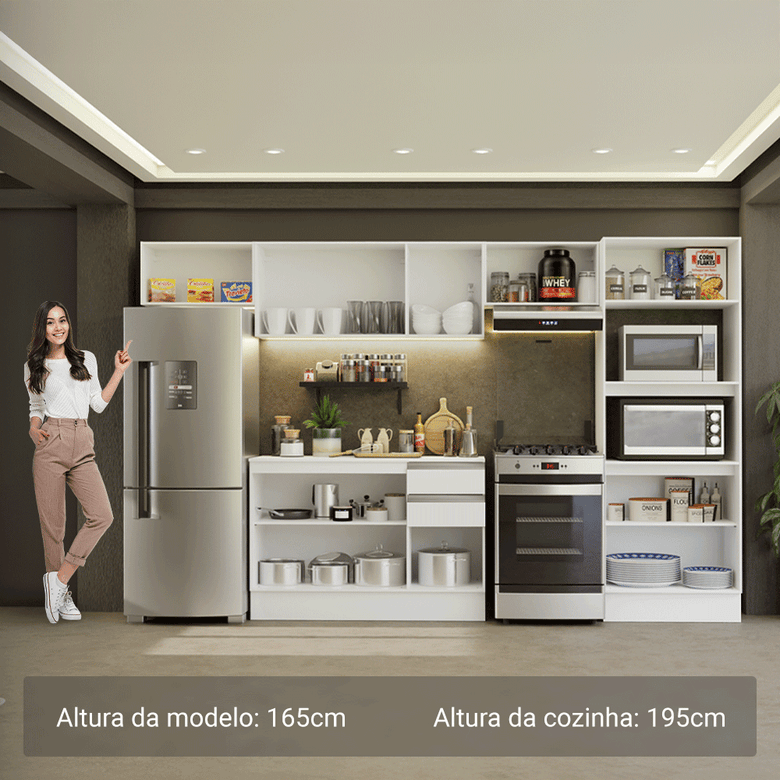 Armário de Cozinha Completa 100% MDF 310 cm Branco Smart 01 XA