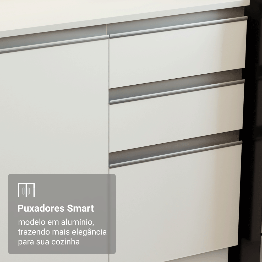 Armário de Cozinha Completa 100% MDF 310 cm Branco Smart 01 XA
