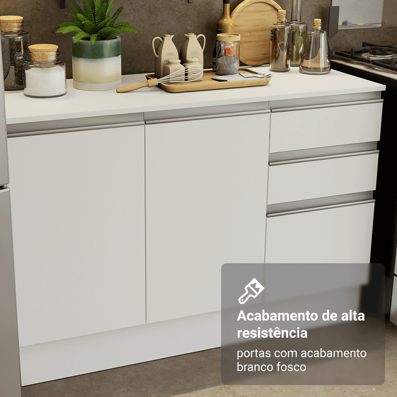 Armário de Cozinha Completa 100% MDF 310 cm Branco Smart 01 XA