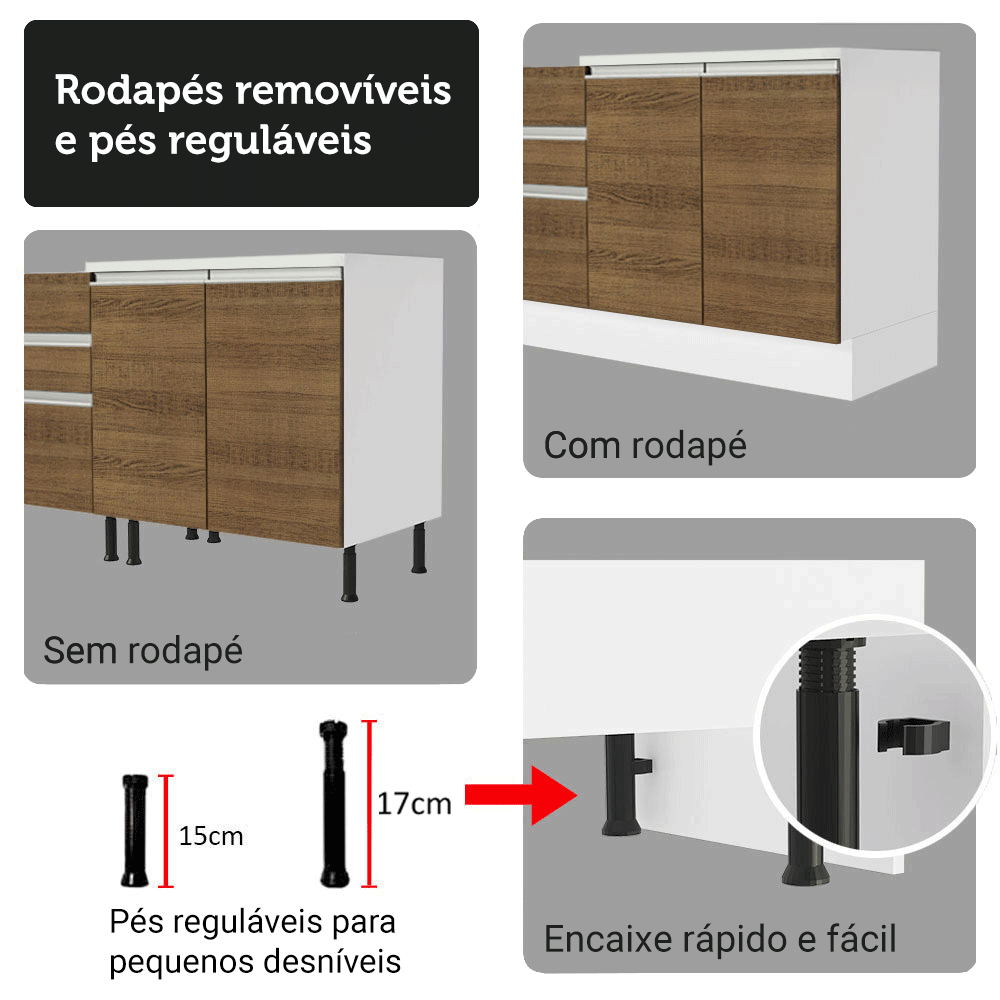 Armário de Cozinha Completa 100% MDF 310 cm Branco/Rustic/Crema Smart 02