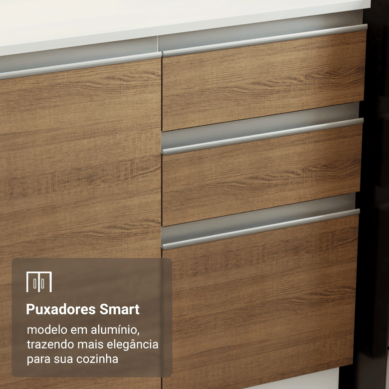 Armário de Cozinha Completa 100% MDF 310 cm Branco/Rustic/Crema Smart 02