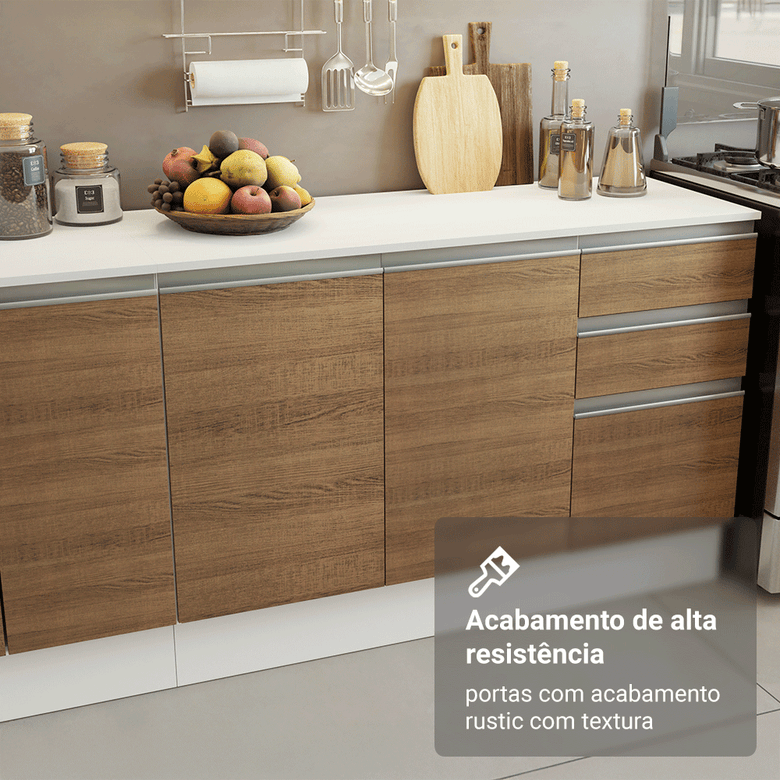 Armário de Cozinha Completa 100% MDF 310 cm Branco/Rustic/Crema Smart 02