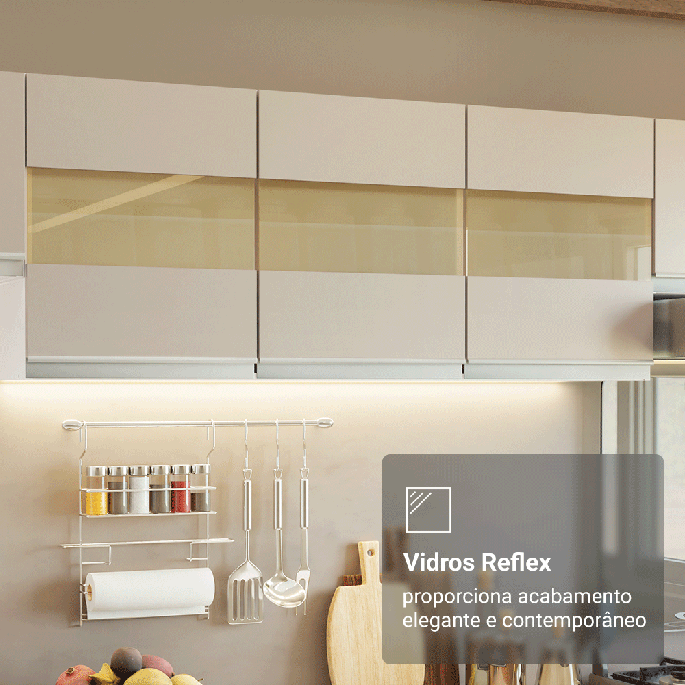 Armário de Cozinha Completa 100% MDF 310 cm Branco/Rustic/Crema Smart 02