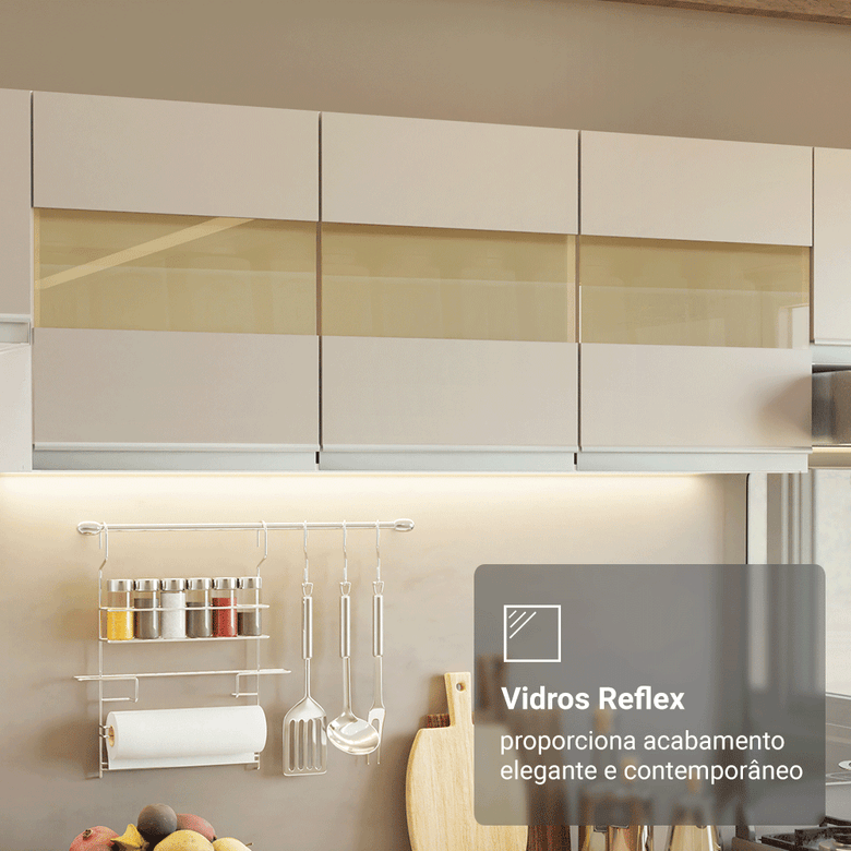 Armário de Cozinha Completa 100% MDF 310 cm Branco/Rustic/Crema Smart 02