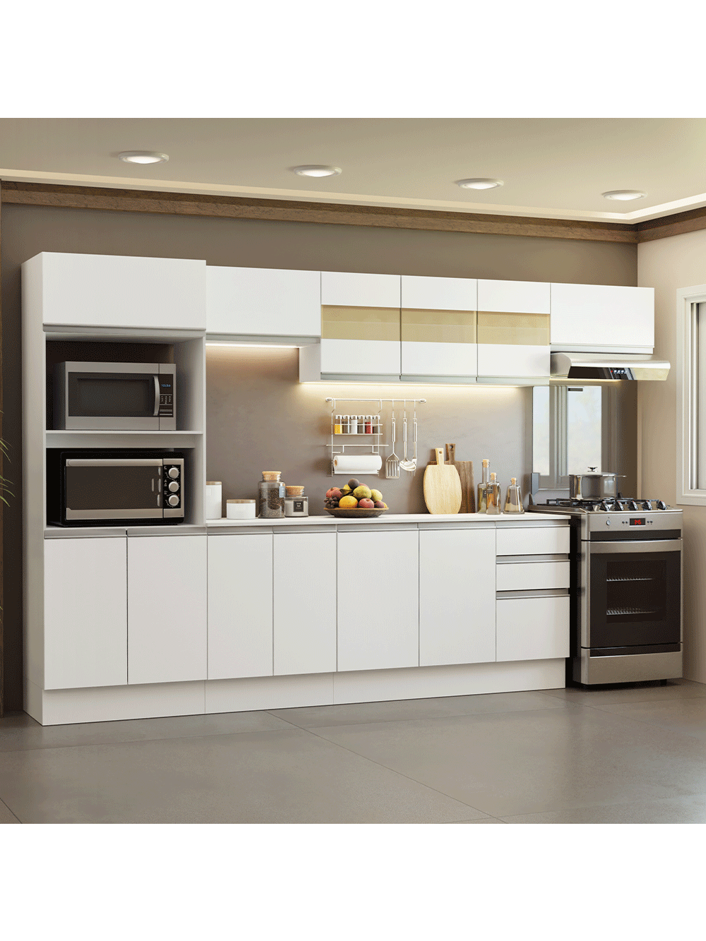 Armário de Cozinha Completa 100% MDF 310 cm Branco Smart 02 - Branco