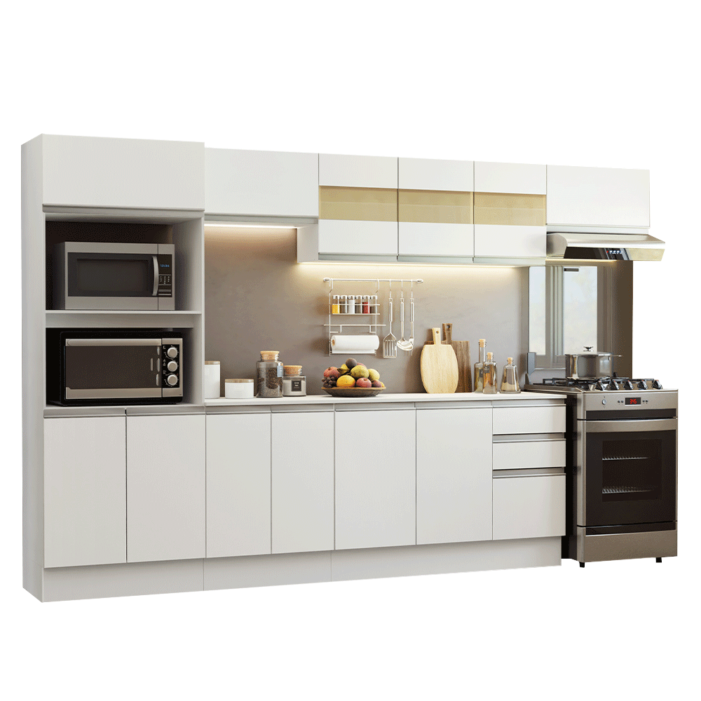 Armário de Cozinha Completa 100% MDF 310 cm Branco Smart 02 - Branco