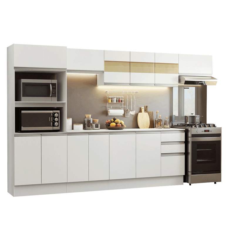 Armário de Cozinha Completa 100% MDF 310 cm Branco Smart 02