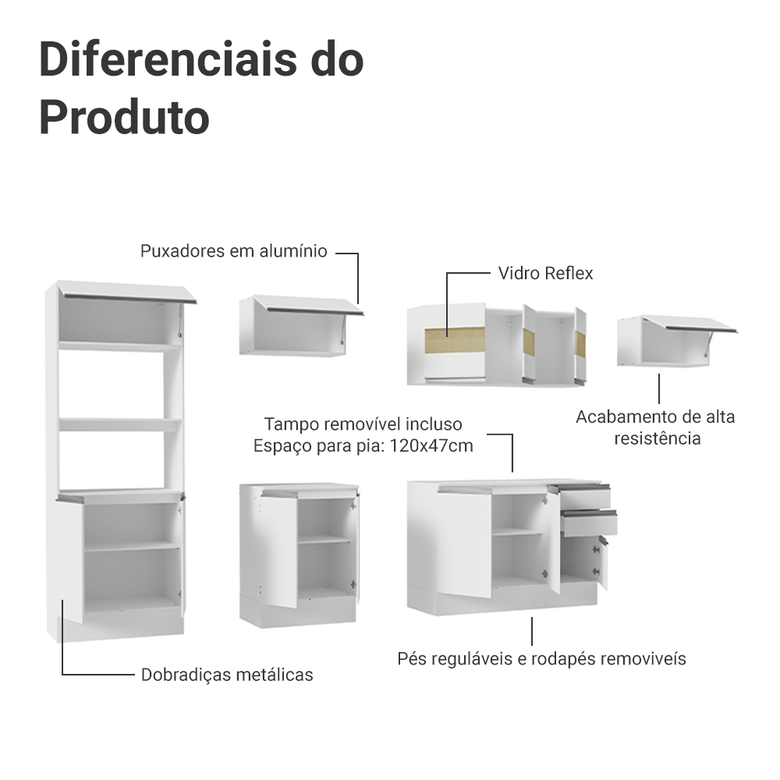Armário de Cozinha Completa 100% MDF 310 cm Branco Smart 02