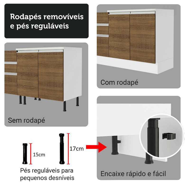 Armário de Cozinha Completa 100% MDF 310 cm Branco/Rustic/Crema Smart 02 XA