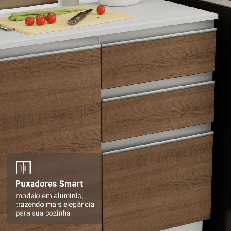 Armário de Cozinha Completa 100% MDF 310 cm Branco/Rustic/Crema Smart 02 XA