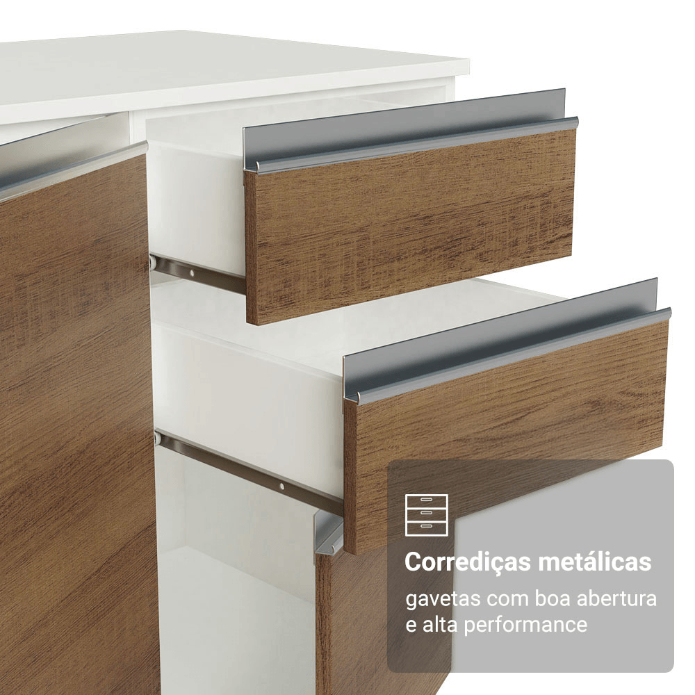 Armário de Cozinha Completa 100% MDF 310 cm Branco/Rustic/Crema Smart 02 XA