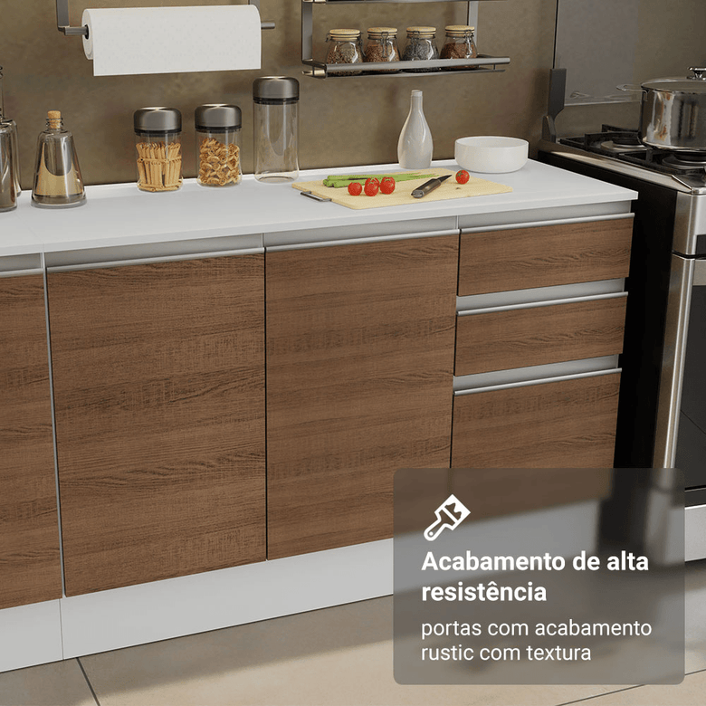Armário de Cozinha Completa 100% MDF 310 cm Branco/Rustic/Crema Smart 02 XA