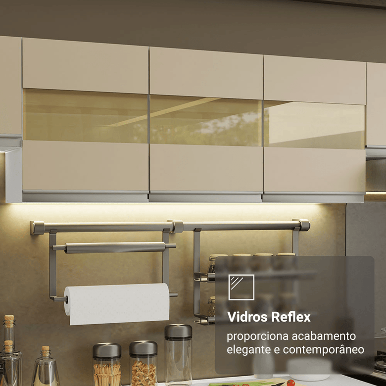 Armário de Cozinha Completa 100% MDF 310 cm Branco/Rustic/Crema Smart 02 XA